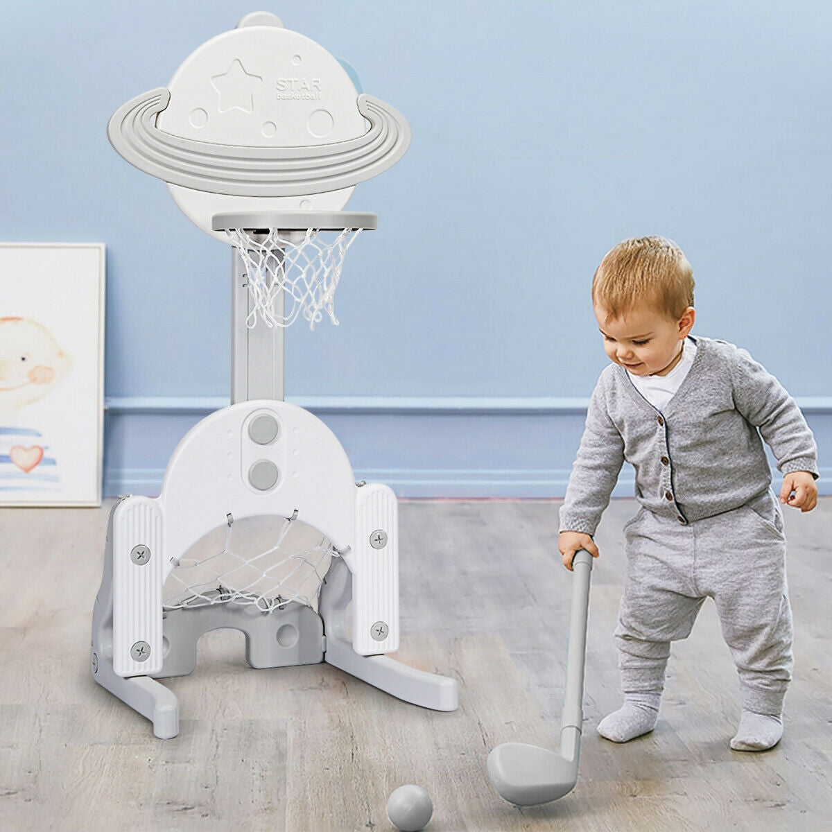 Panier de basket pour enfants 3-en-1 avec ballons