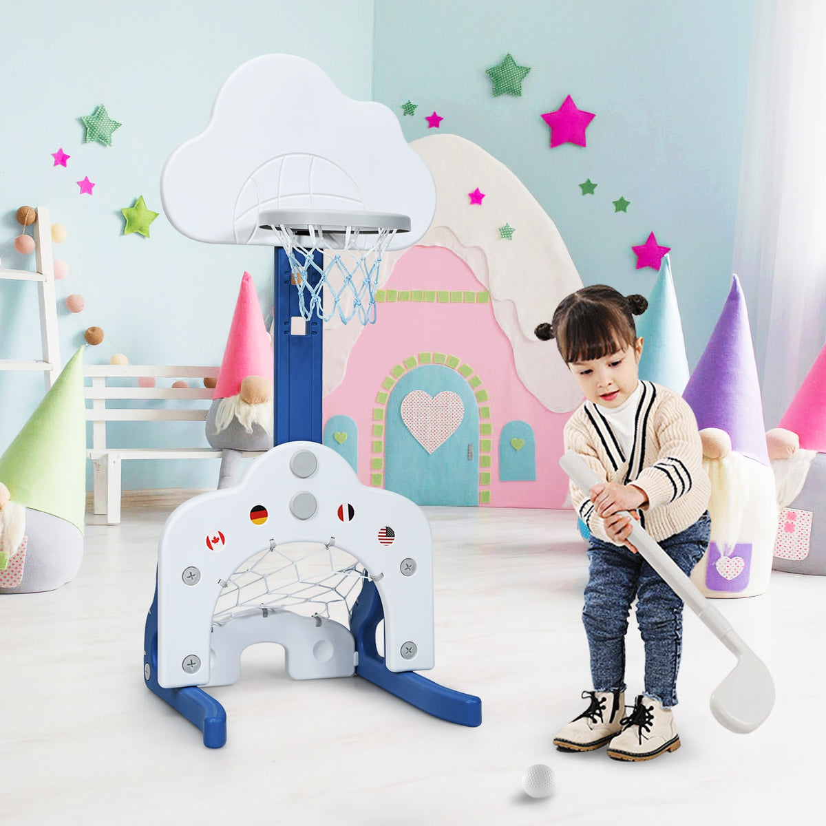 3-in-1 Kids Basketball Hoop Set with Balls
