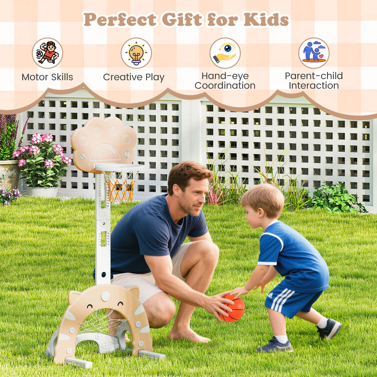 3 in 1 Kids Basketball Hoop with Basketball and Foldable Rim