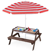 3-in-1 Kids Outdoor Picnic Water Sand Table with Removable Umbrella and Boxes-Red-Kids Tables & Chair Sets-DECOROLALA