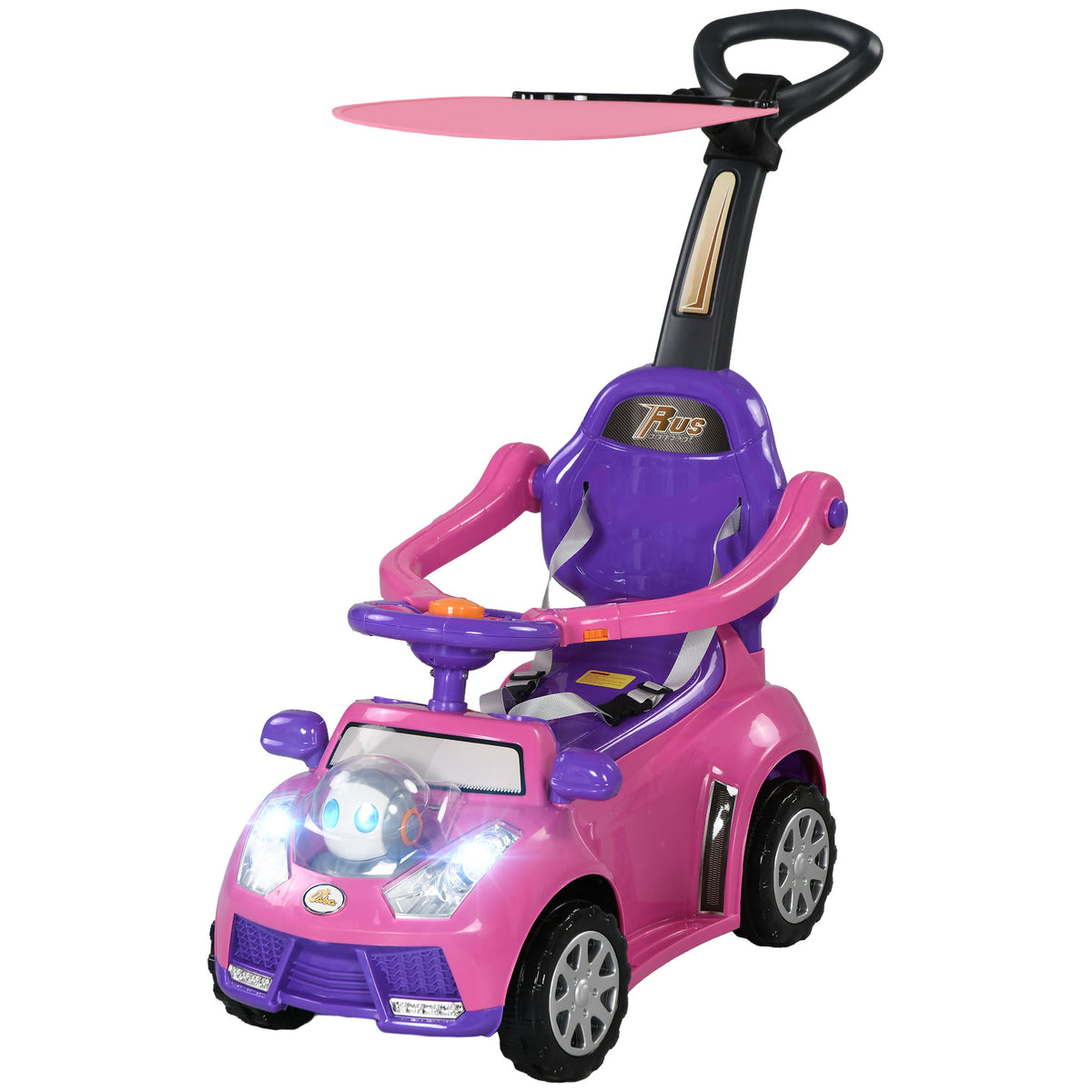 3 in 1 Kids Push Car Toddler Sliding Car, Foot to Floor Design with Music, Light, Handle, Removable Canopy-Toys & Games > Baby & Toddler Toys > Riding & Rocking Toys > Push Cars for Toddlers-DECOROLALA