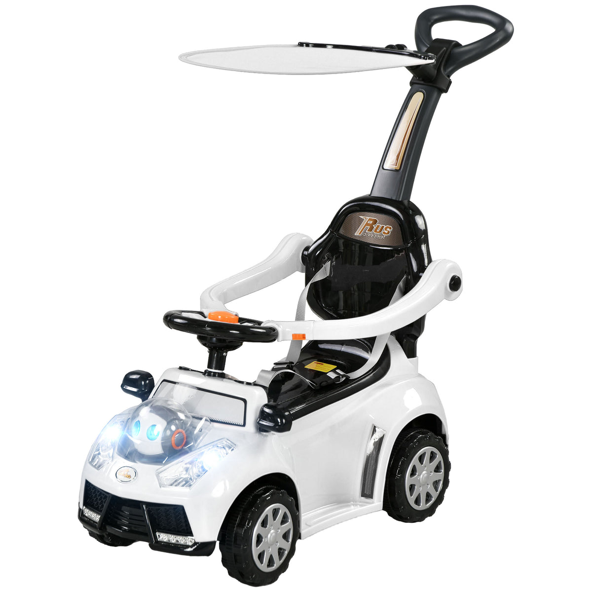 3 in 1 Kids Push Car Toddler Sliding Car, Foot to Floor Design with Music, Light, Handle, Removable Canopy-Toys & Games > Baby & Toddler Toys > Riding & Rocking Toys > Push Cars for Toddlers-DECOROLALA