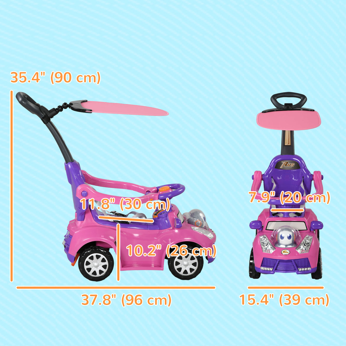 3 in 1 Kids Push Car Toddler Sliding Car, Foot to Floor Design with Music, Light, Handle, Removable Canopy-Toys & Games > Baby & Toddler Toys > Riding & Rocking Toys > Push Cars for Toddlers-DECOROLALA