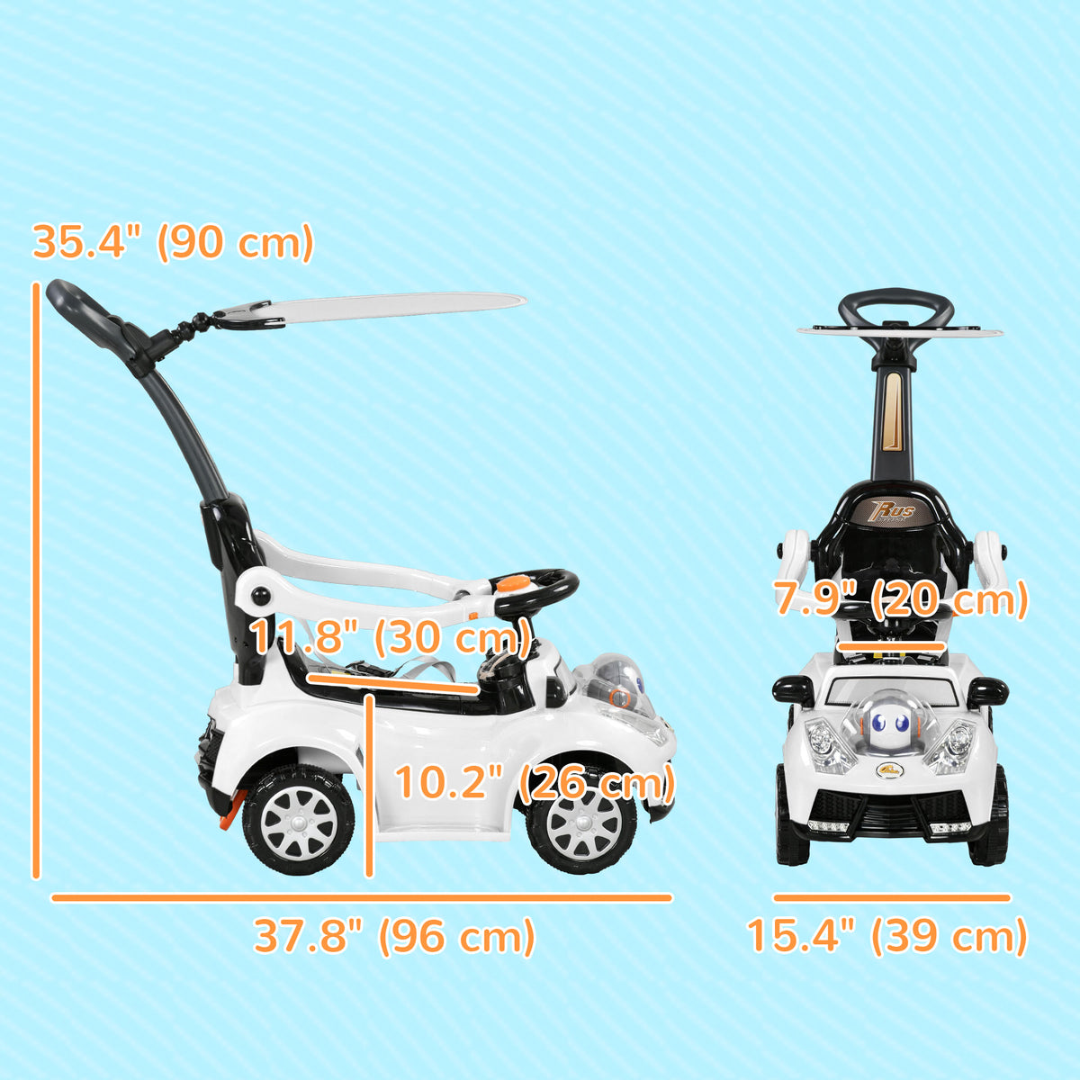 3 in 1 Kids Push Car Toddler Sliding Car, Foot to Floor Design with Music, Light, Handle, Removable Canopy-Toys & Games > Baby & Toddler Toys > Riding & Rocking Toys > Push Cars for Toddlers-DECOROLALA