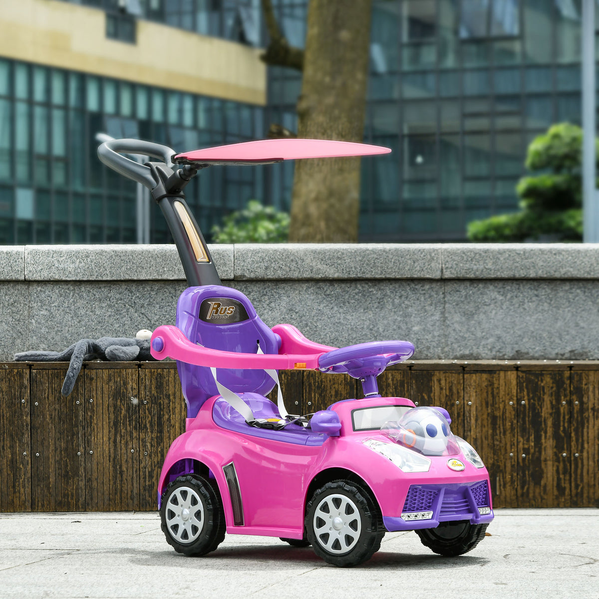 3 in 1 Kids Push Car Toddler Sliding Car, Foot to Floor Design with Music, Light, Handle, Removable Canopy-Toys & Games > Baby & Toddler Toys > Riding & Rocking Toys > Push Cars for Toddlers-DECOROLALA
