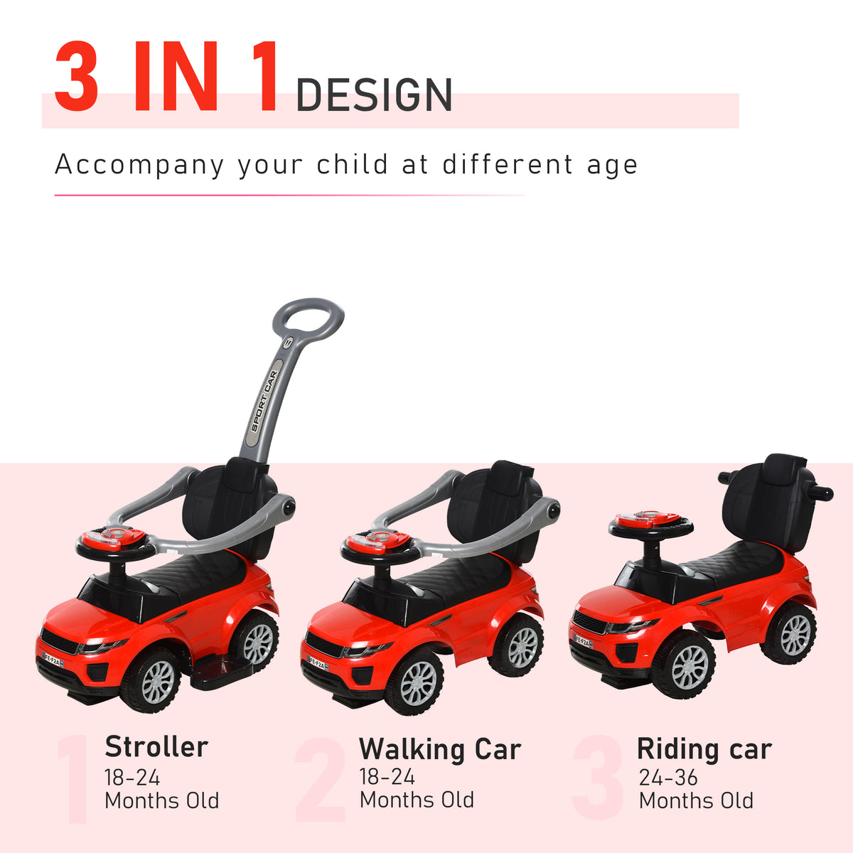 3 in 1 Kid Ride on Push Car, Toddlers Sliding Walking Car, with Horn, Under Seat Storage, for 18-36 Months-Toys & Games > Baby & Toddler Toys > Riding & Rocking Toys > Push Cars for Toddlers-DECOROLALA