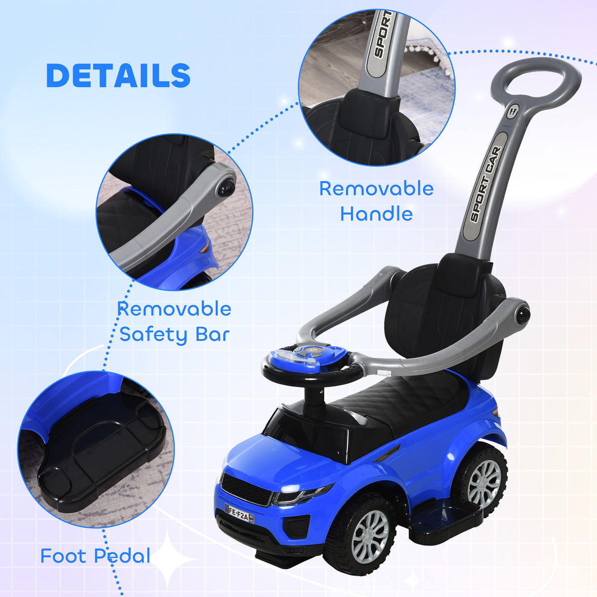 3 in 1 Kid Ride on Push Car, Toddlers Sliding Walking Car, with Horn, Under Seat Storage, for 18-36 Months-Toys & Games > Baby & Toddler Toys > Riding & Rocking Toys > Push Cars for Toddlers-DECOROLALA