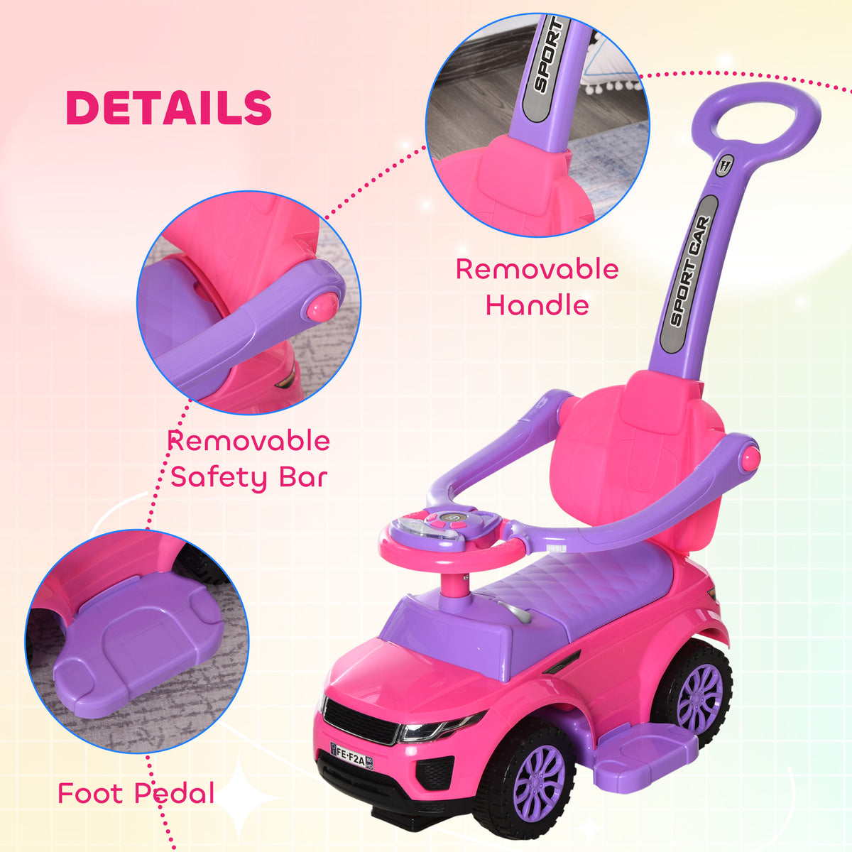 3 in 1 Kid Ride on Push Car, Toddlers Sliding Walking Car, with Horn, Under Seat Storage, for 18-36 Months-Toys & Games > Baby & Toddler Toys > Riding & Rocking Toys > Push Cars for Toddlers-DECOROLALA
