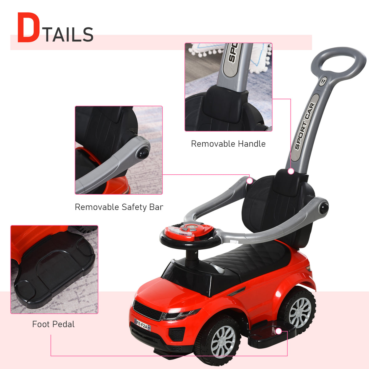 3 in 1 Kid Ride on Push Car, Toddlers Sliding Walking Car, with Horn, Under Seat Storage, for 18-36 Months-Toys & Games > Baby & Toddler Toys > Riding & Rocking Toys > Push Cars for Toddlers-DECOROLALA