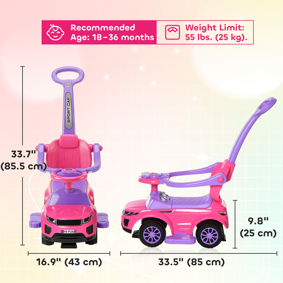 3 in 1 Kid Ride on Push Car, Toddlers Sliding Walking Car, with Horn, Under Seat Storage, for 18-36 Months-Toys & Games > Baby & Toddler Toys > Riding & Rocking Toys > Push Cars for Toddlers-DECOROLALA
