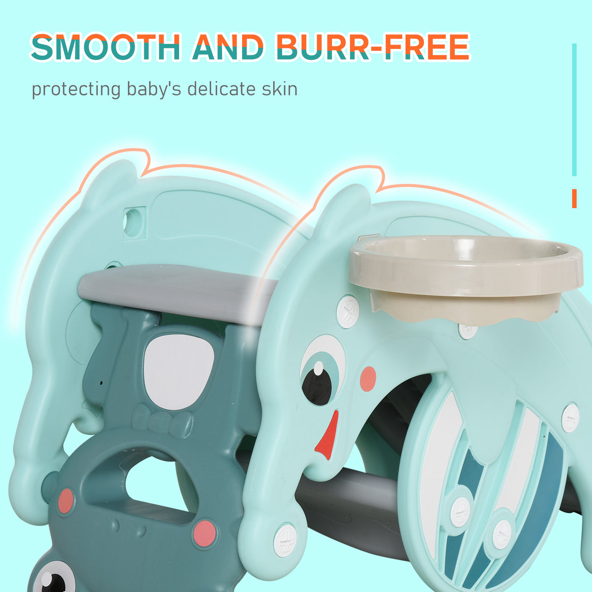 3-in-1 Kids Slide And Rocking Horse Dual-Use Children Activity Equipment Portable Slide Indoor Outdoor Playground Toy W/ Basketball Hoop Toddler Birthday Gift, Age 1.5-3, Green-Toys & Games > Baby & Toddler Toys > Riding & Rocking Toys > Rocking Horses-DECOROLALA