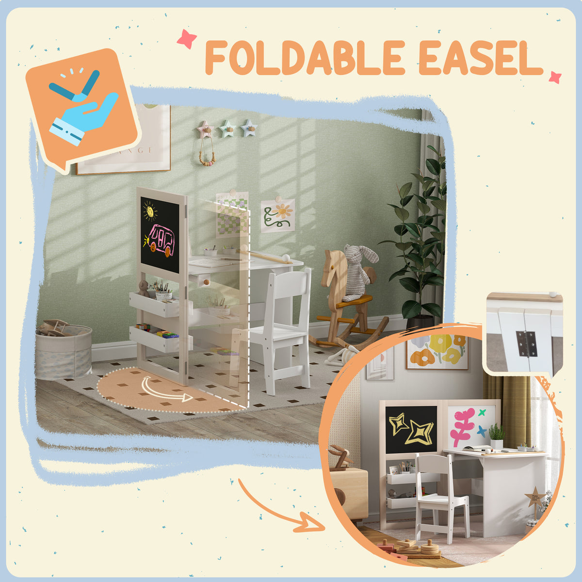 3-in-1 Kids Table and Chair Set with Easel and Storage - White-Toys & Games > Toddler & Kids Furniture > Kids Table Sets-DECOROLALA