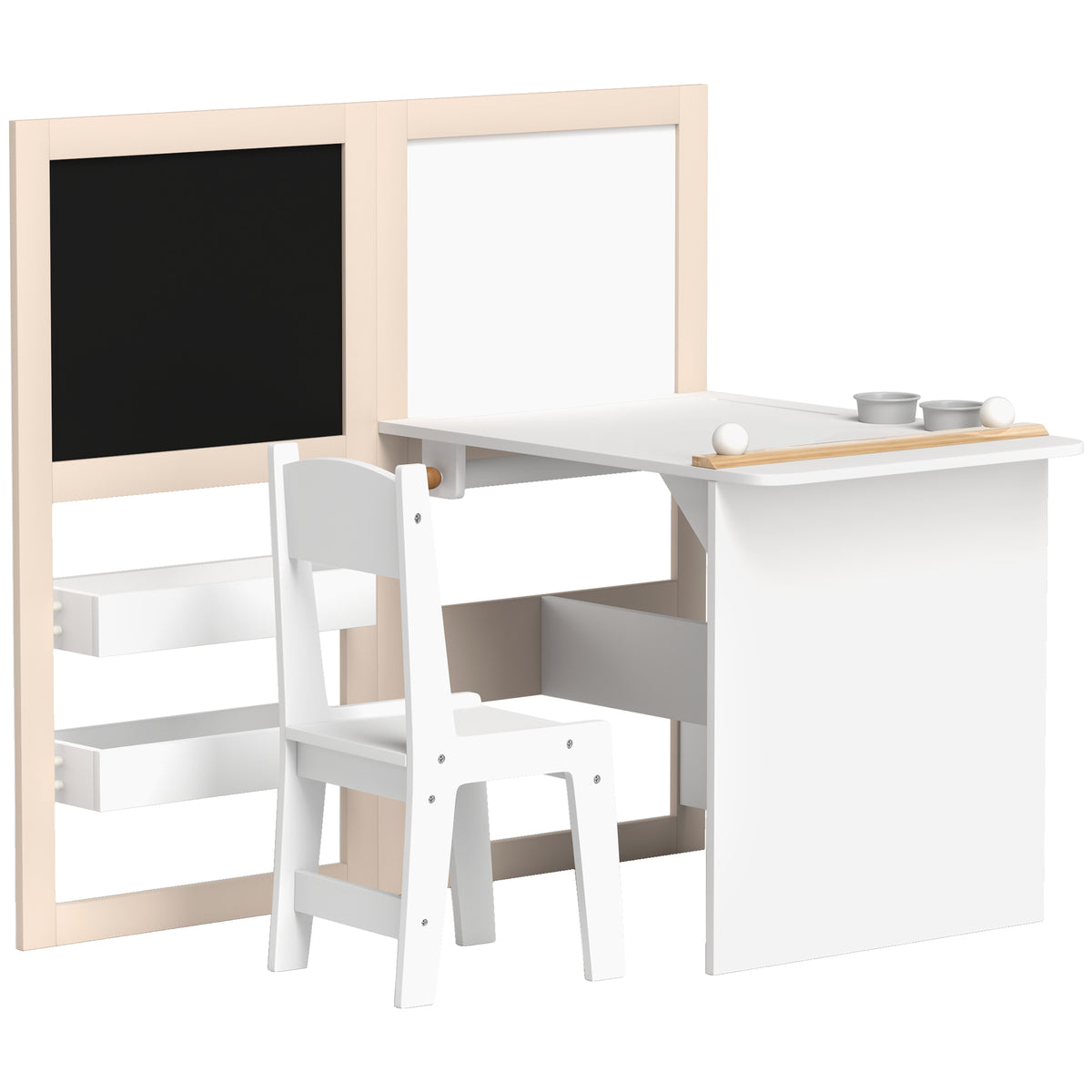 Aosom 3-in-1 Kids Table and Chair Set with Easel and Storage - White-Toys & Games > Toddler & Kids Furniture > Kids Table Sets-DECOROLALA