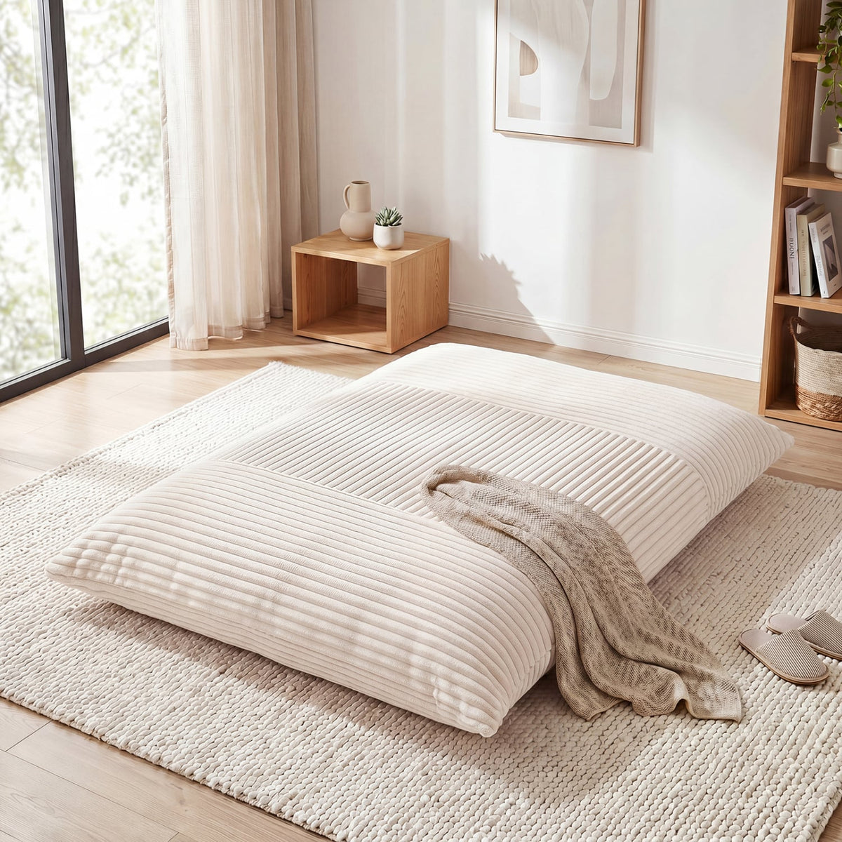 3-in-1 Large Bean Bag Chair with Comfy Corduroy Fabric-Beige-Floor Chairs-DECOROLALA