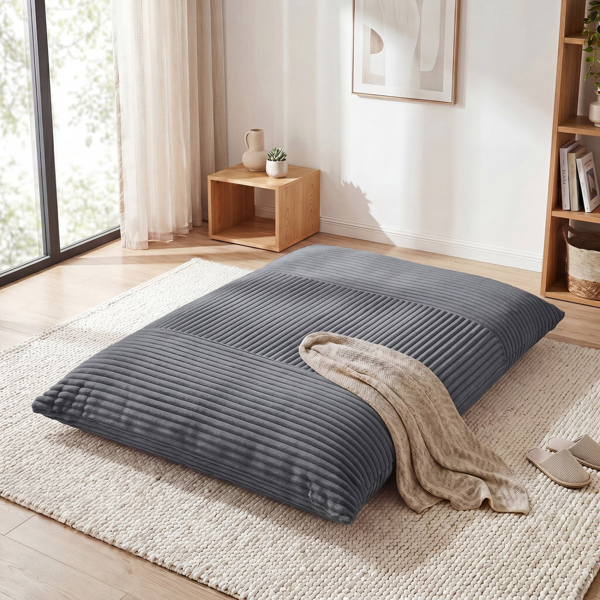 3-in-1 Large Bean Bag Chair with Comfy Corduroy Fabric-Gray-Floor Chairs-DECOROLALA
