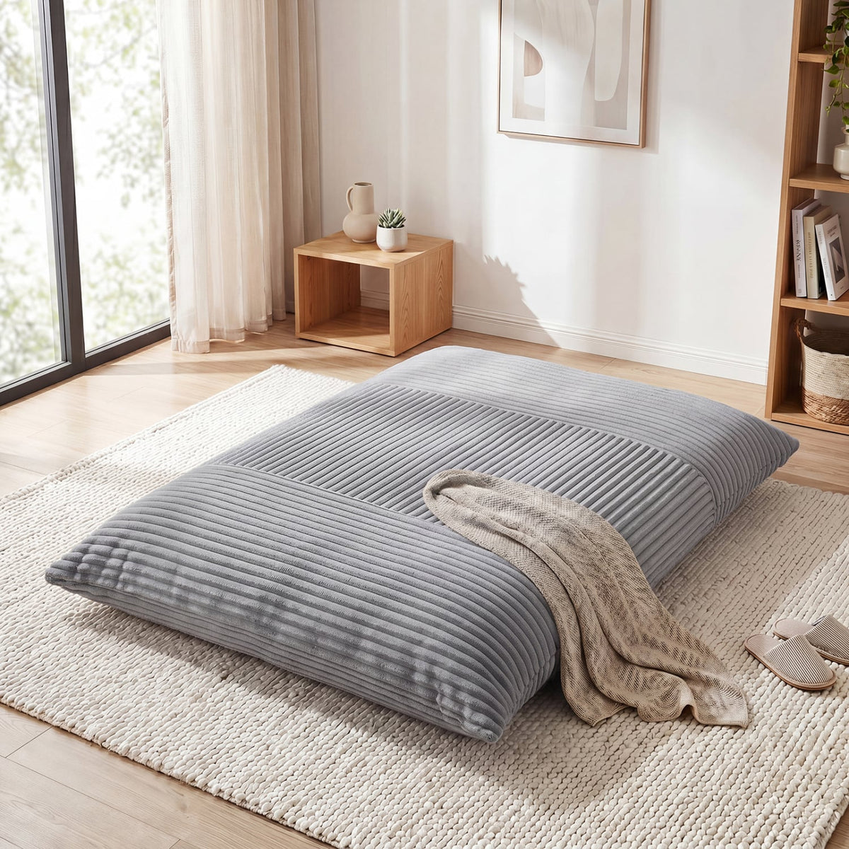 3-in-1 Large Bean Bag Chair with Comfy Corduroy Fabric-Light Gray-Floor Chairs-DECOROLALA
