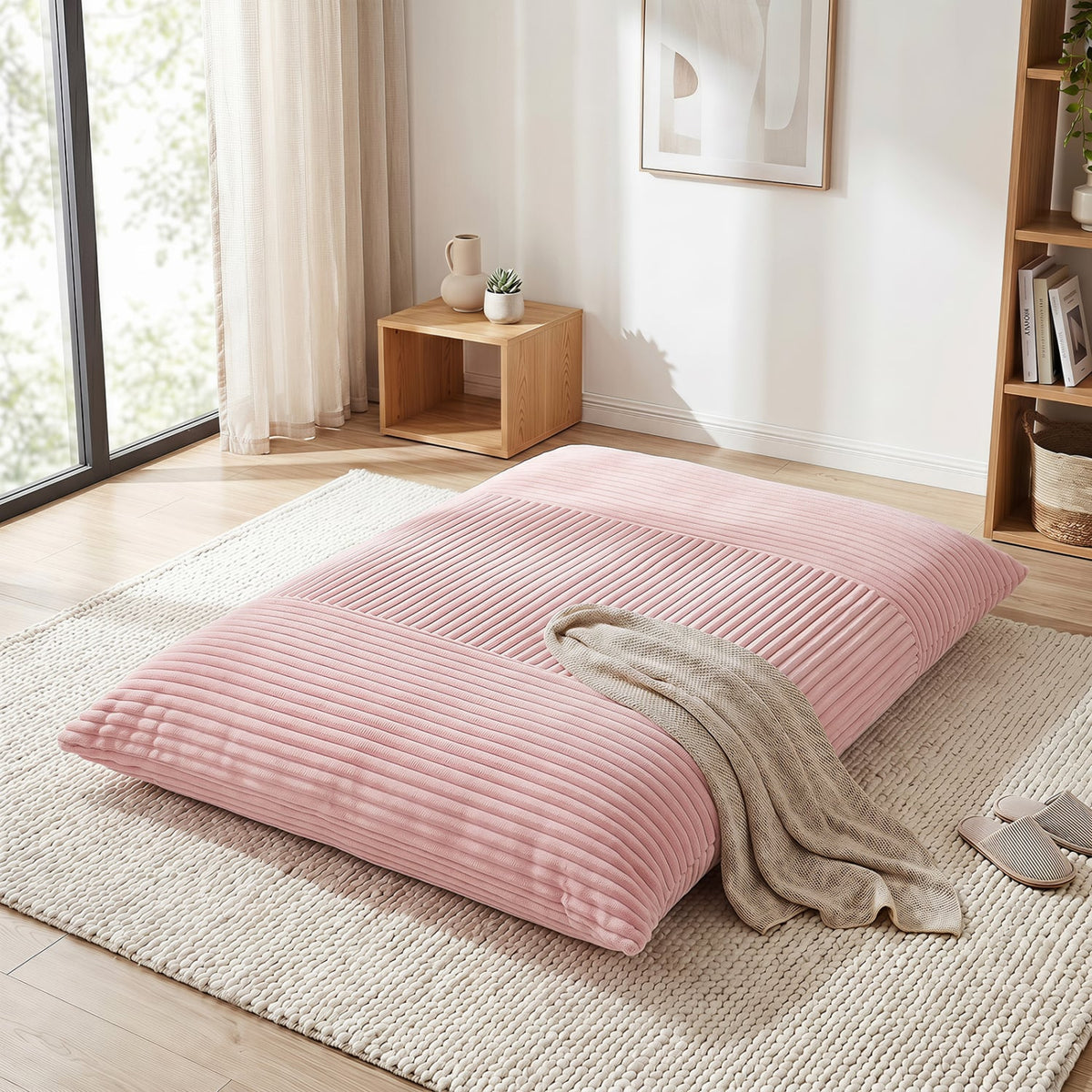 3-in-1 Large Bean Bag Chair with Comfy Corduroy Fabric-Pink-Floor Chairs-DECOROLALA