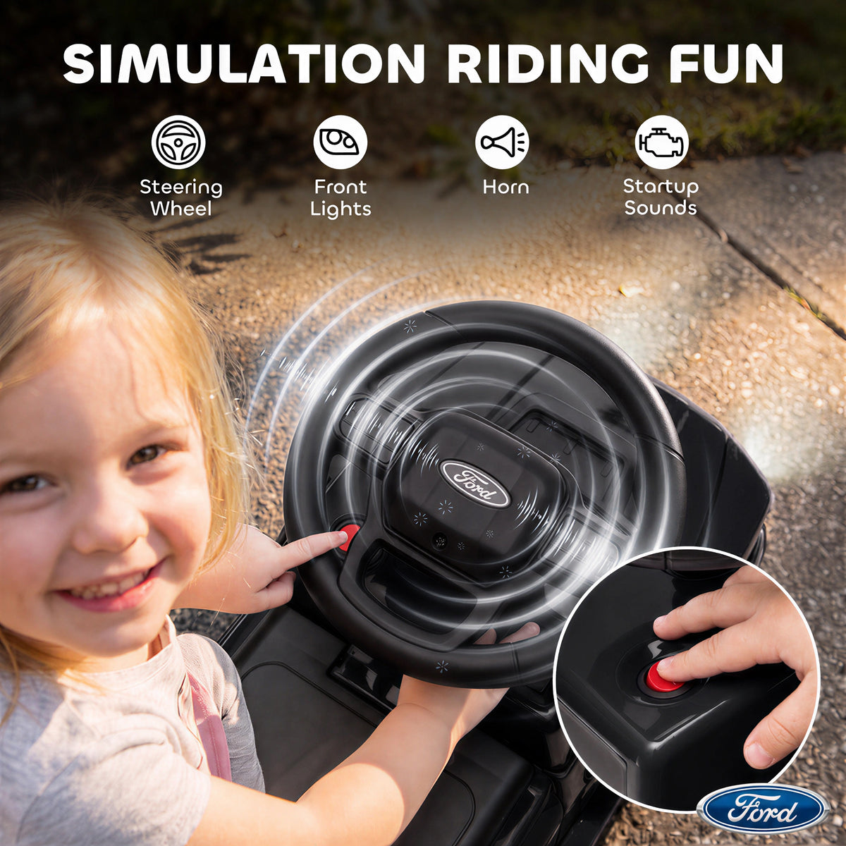 3 In 1 Licensed Ford Kids Push Car with Push Handle, Horn, Sound, Secure Bar, Storage, for Toddlers 18-36 Months-Toys & Games > Baby & Toddler Toys > Riding & Rocking Toys > Push Cars for Toddlers-DECOROLALA