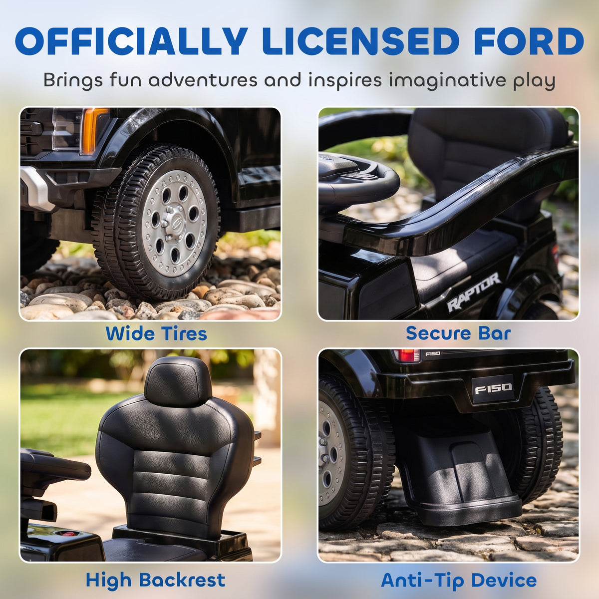 3 In 1 Licensed Ford Kids Push Car with Push Handle, Horn, Sound, Secure Bar, Storage, for Toddlers 18-36 Months-Toys & Games > Baby & Toddler Toys > Riding & Rocking Toys > Push Cars for Toddlers-DECOROLALA