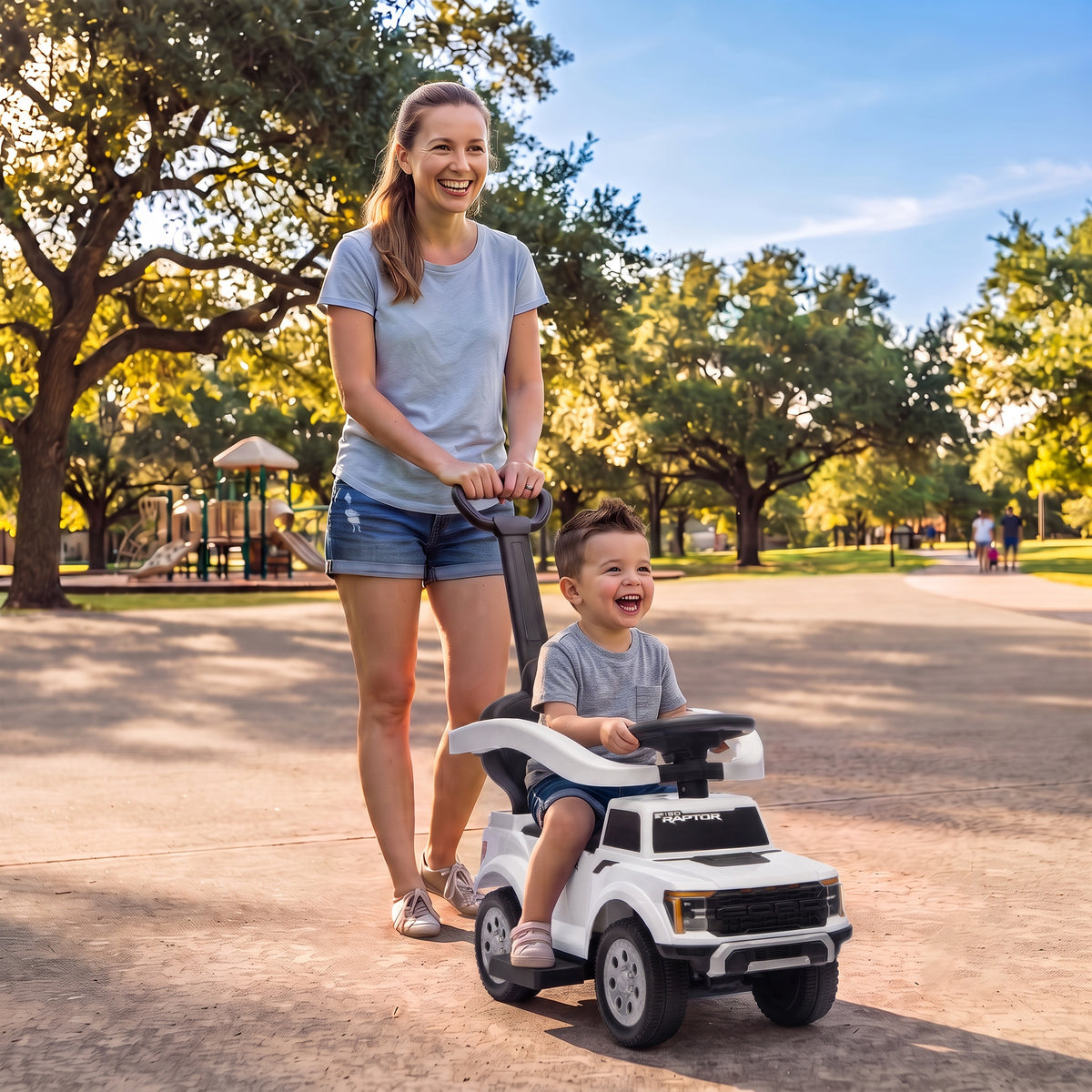 3 In 1 Licensed Ford Kids Push Car with Push Handle, Horn, Sound, Secure Bar, Storage, for Toddlers 18-36 Months-Toys & Games > Baby & Toddler Toys > Riding & Rocking Toys > Push Cars for Toddlers-DECOROLALA
