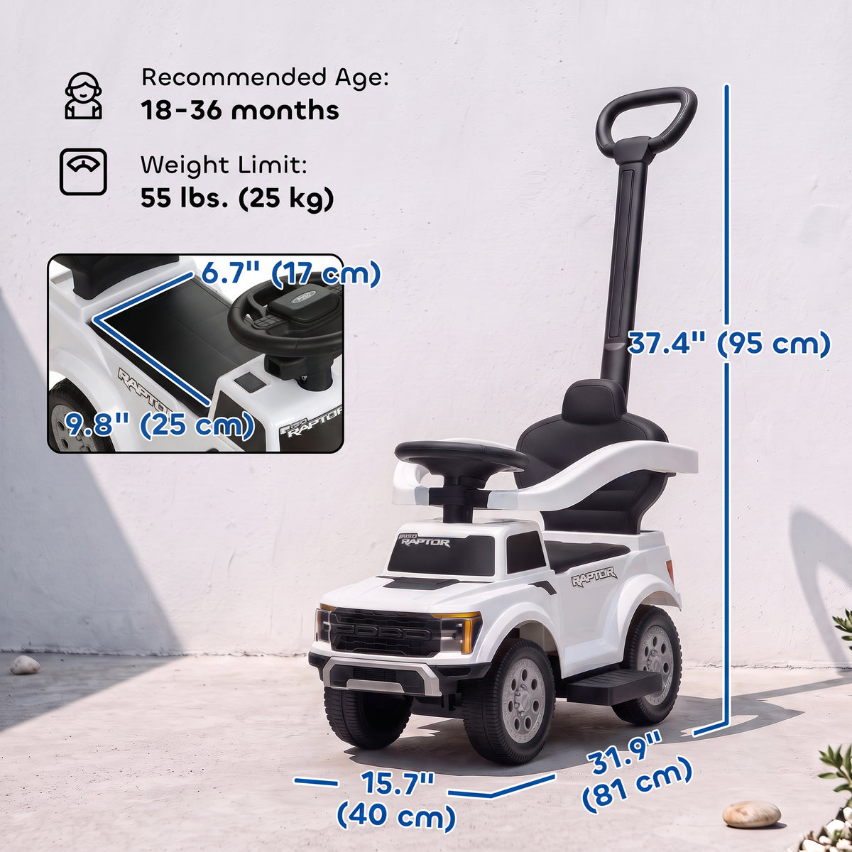3 In 1 Licensed Ford Kids Push Car with Push Handle, Horn, Sound, Secure Bar, Storage, for Toddlers 18-36 Months-Toys & Games > Baby & Toddler Toys > Riding & Rocking Toys > Push Cars for Toddlers-DECOROLALA