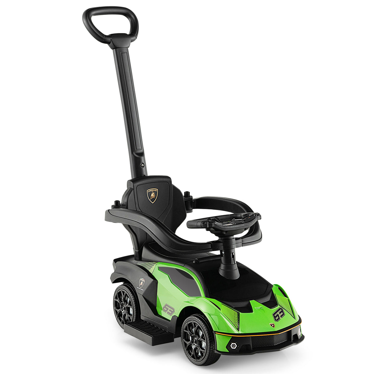 Voiture à pousser Lamborghini sous licence 3-en-1 avec poignée et barre de protection