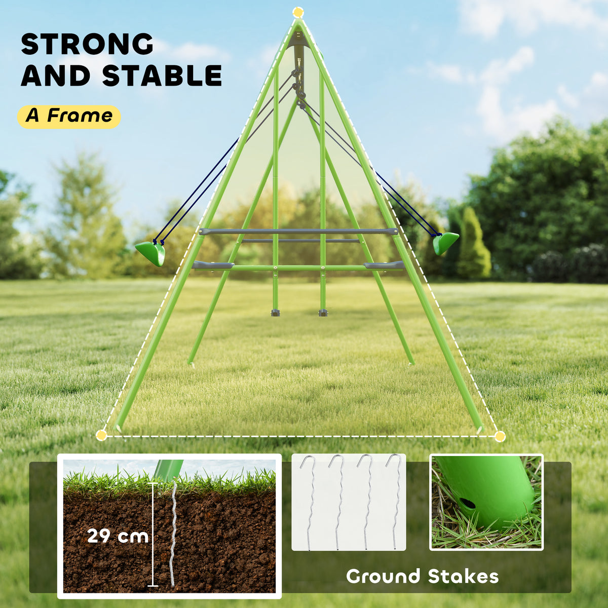 3 in 1 Metal Swing Set with Double Swings, Glider for Backyard, Outdoor, Playgroundt, Green-Toys & Games > Kids Outdoor Play > Gym Sets & Swings-DECOROLALA