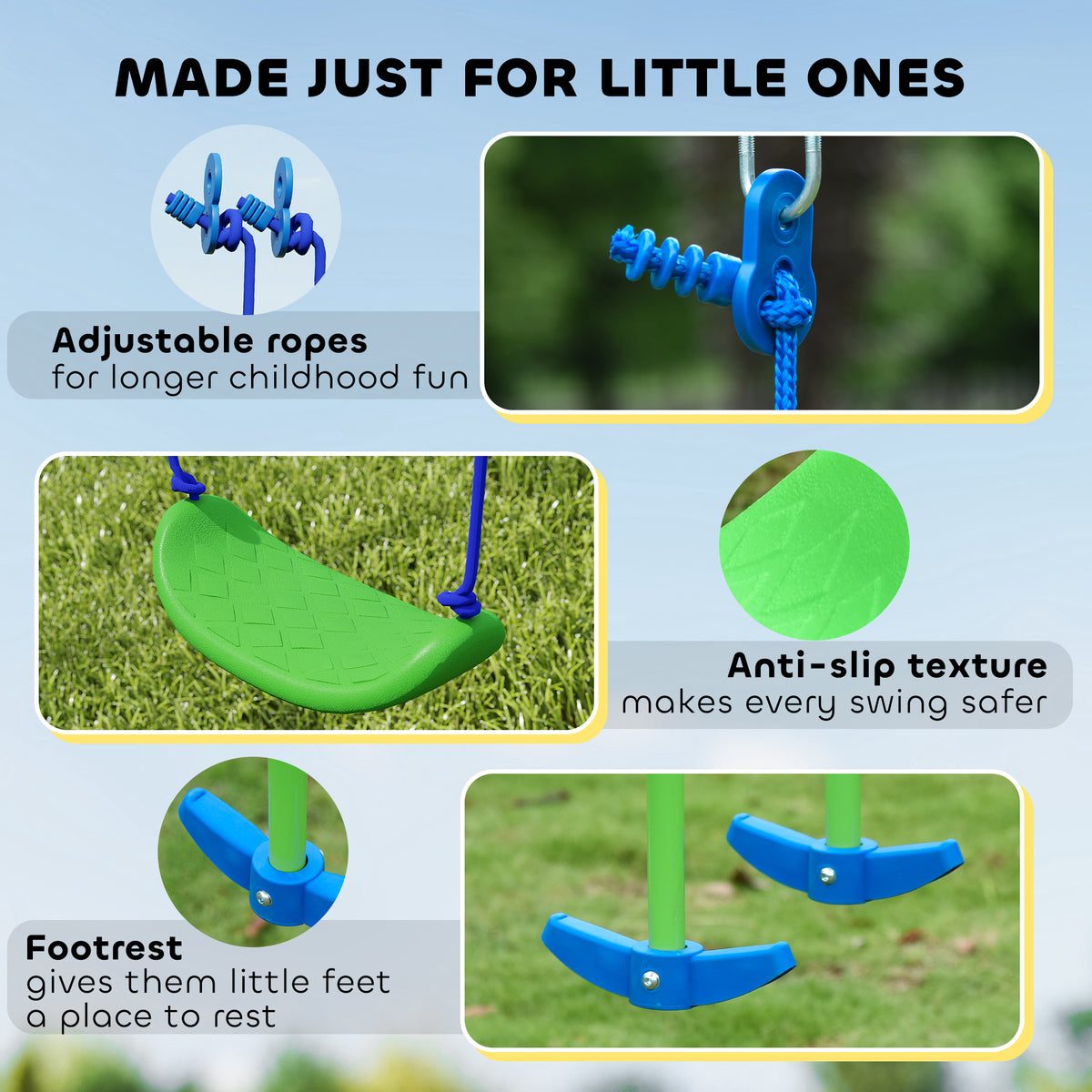 3 in 1 Metal Swing Set with Double Swings, Glider for Backyard, Outdoor, Playgroundt, Green-Toys & Games > Kids Outdoor Play > Gym Sets & Swings-DECOROLALA