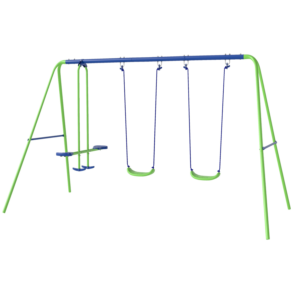 3 in 1 Metal Swing Set with Double Swings, Glider for Backyard, Outdoor, Playgroundt, Green-Toys & Games > Kids Outdoor Play > Gym Sets & Swings-DECOROLALA