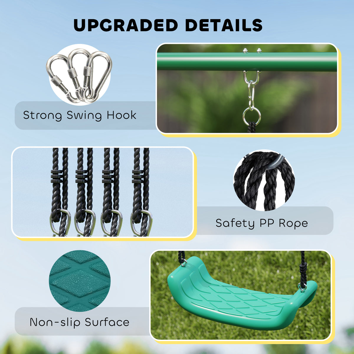 Metal Swing Set with Slide, Saucer Swing Seat, Heavy Duty A-Frame Stand and Adjustable Rope for Backyard, Dark Green-Toys & Games > Kids Outdoor Play > Gym Sets & Swings-DECOROLALA