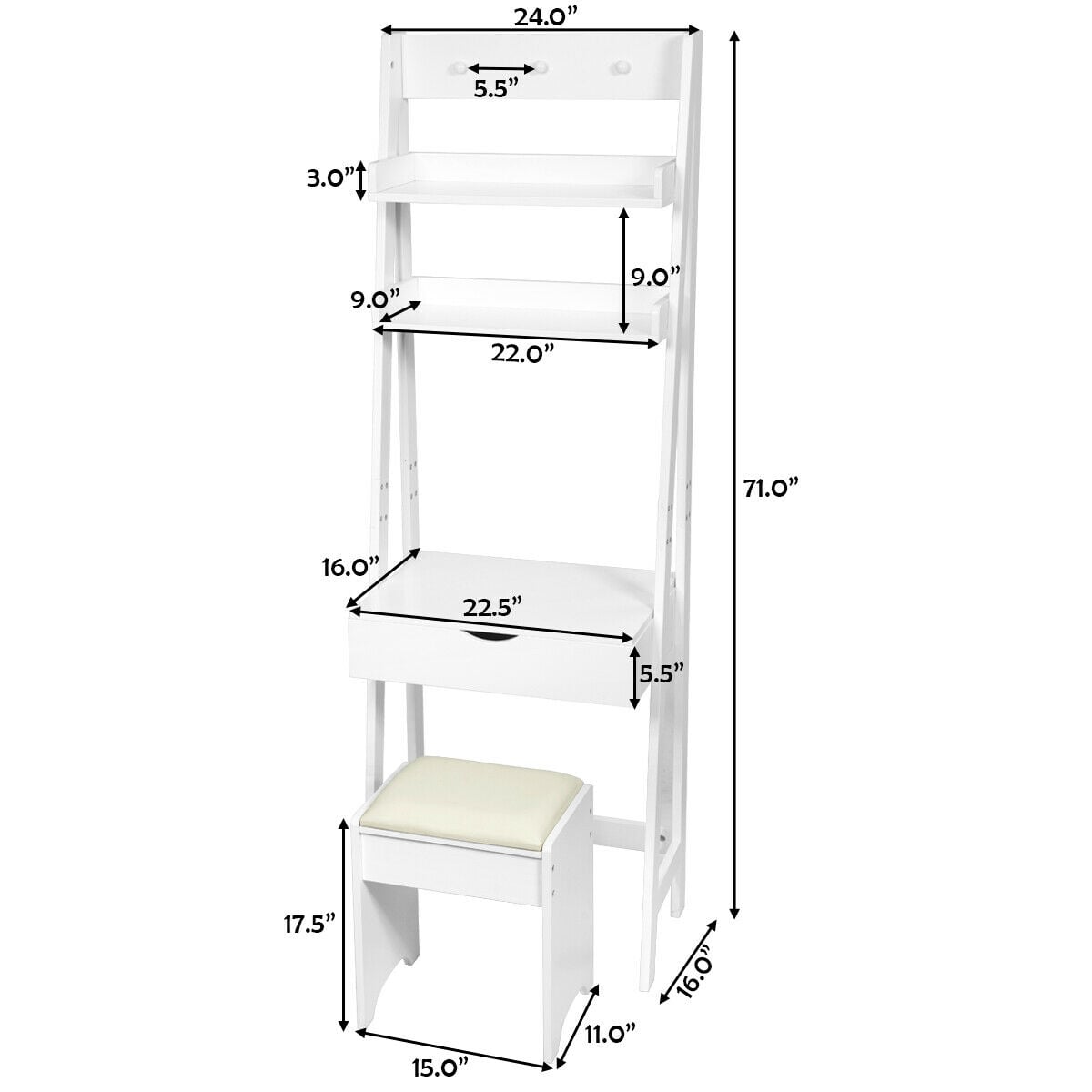 3-in-1 Modern Shelf Vanity Set with Flip Top Mirror and 6 Makeup Organizers-Makeup Vanities-DECOROLALA