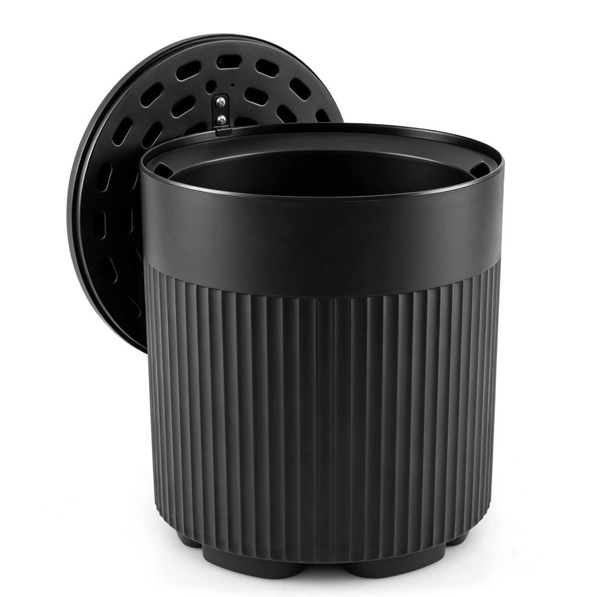 3-in-1 Outdoor Cooler Side Table with Fluted Design for Deck-Black-Coolers-DECOROLALA