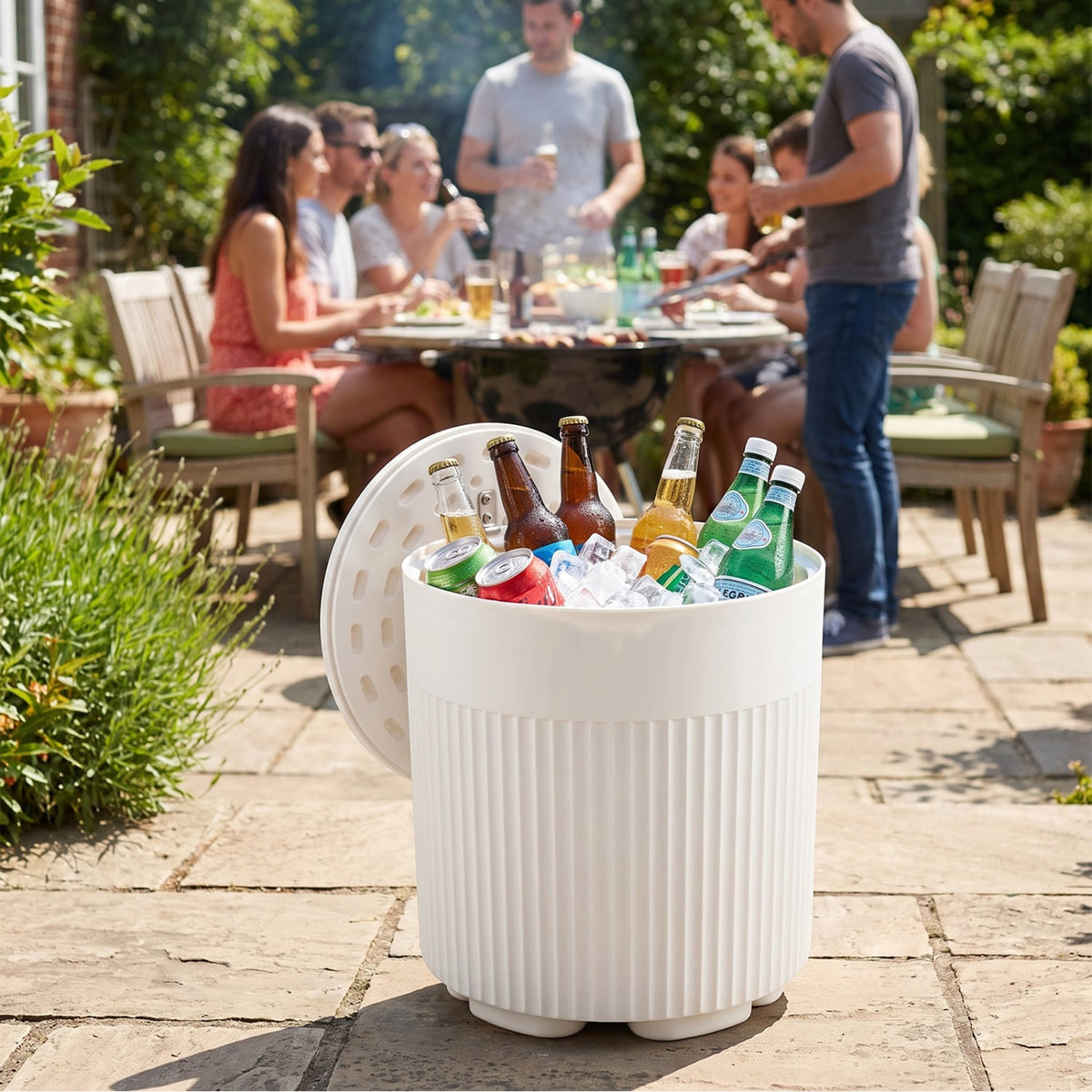 3-in-1 Outdoor Cooler Side Table with Fluted Design for Deck-White-Coolers-DECOROLALA