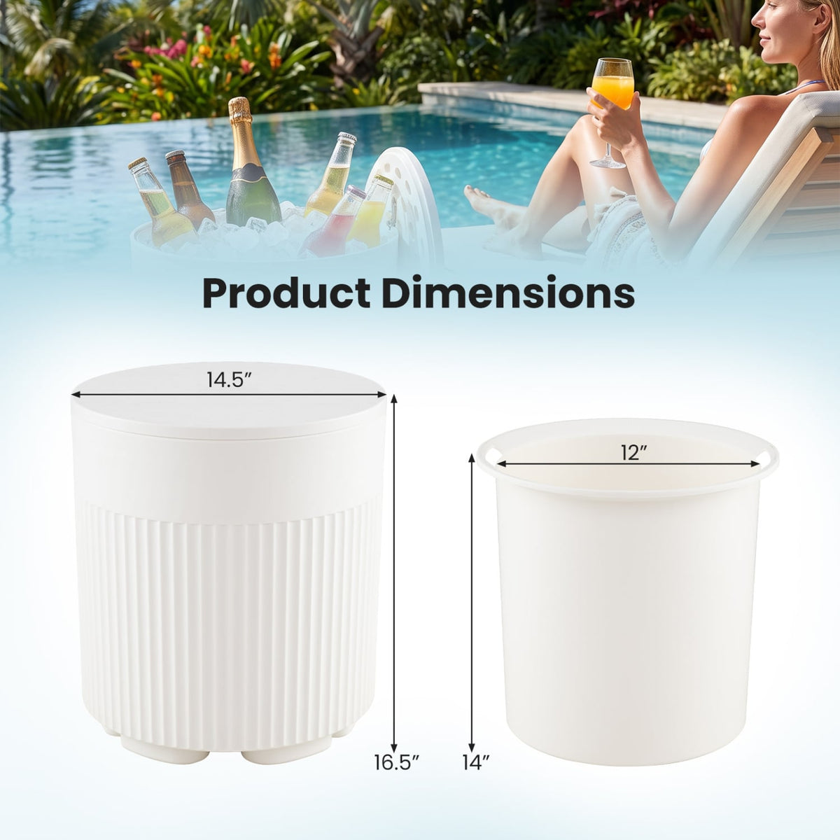 3-in-1 Outdoor Cooler Side Table with Fluted Design for Deck-White-Coolers-DECOROLALA