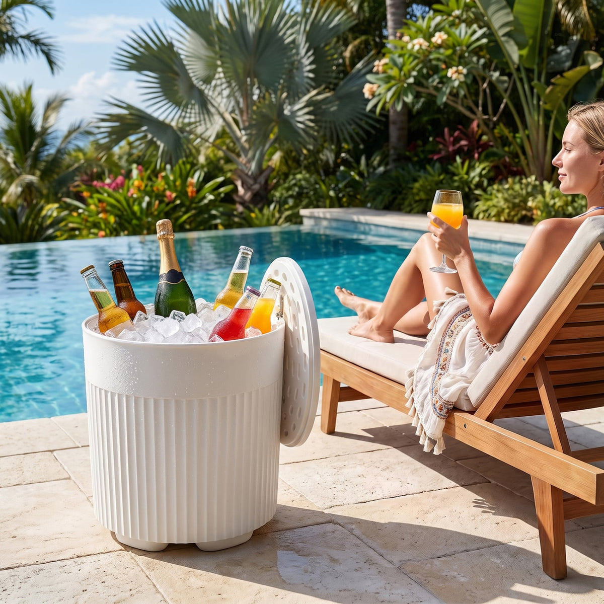 3-in-1 Outdoor Cooler Side Table with Fluted Design for Deck-White-Coolers-DECOROLALA
