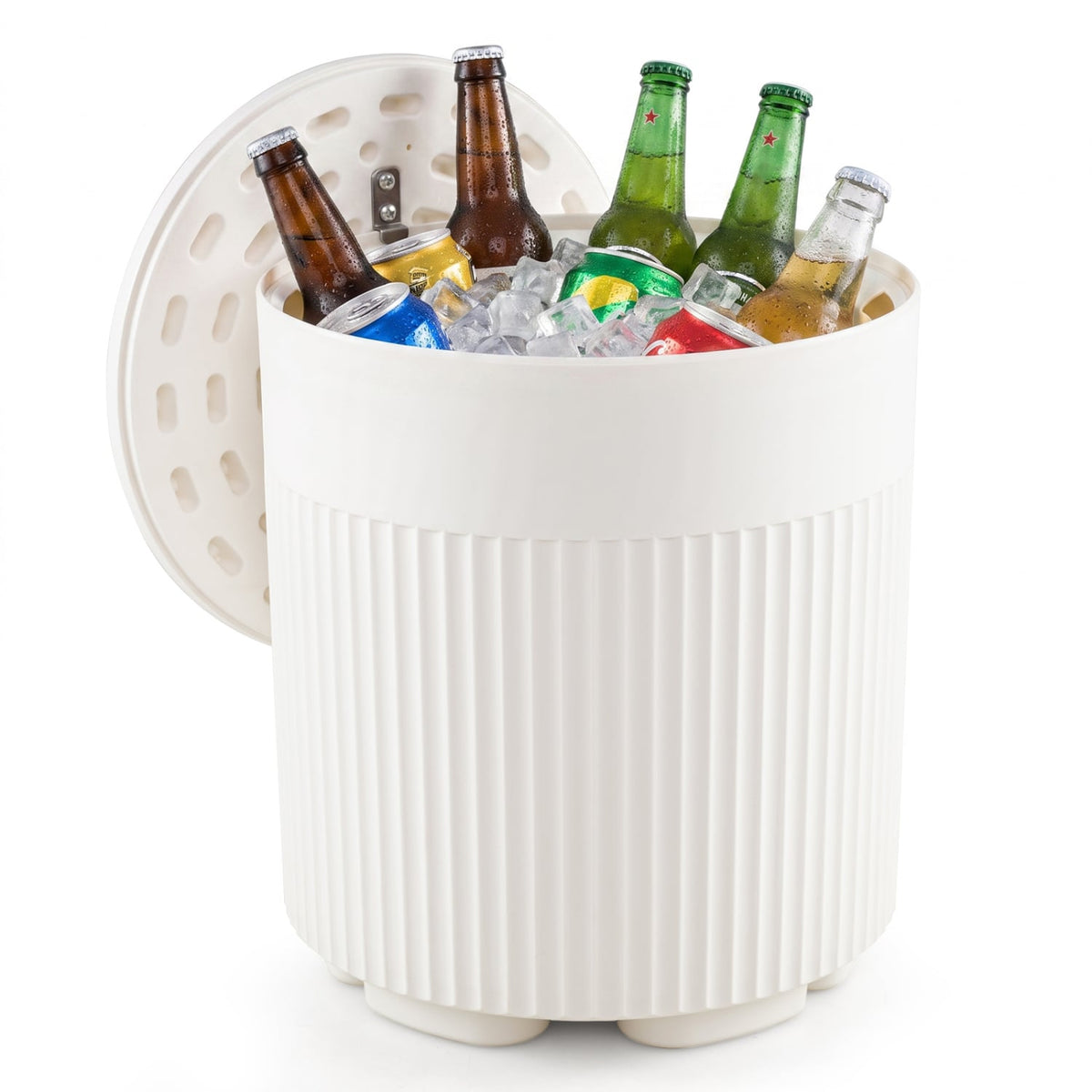 3-in-1 Outdoor Cooler Side Table with Fluted Design for Deck-White-Coolers-DECOROLALA