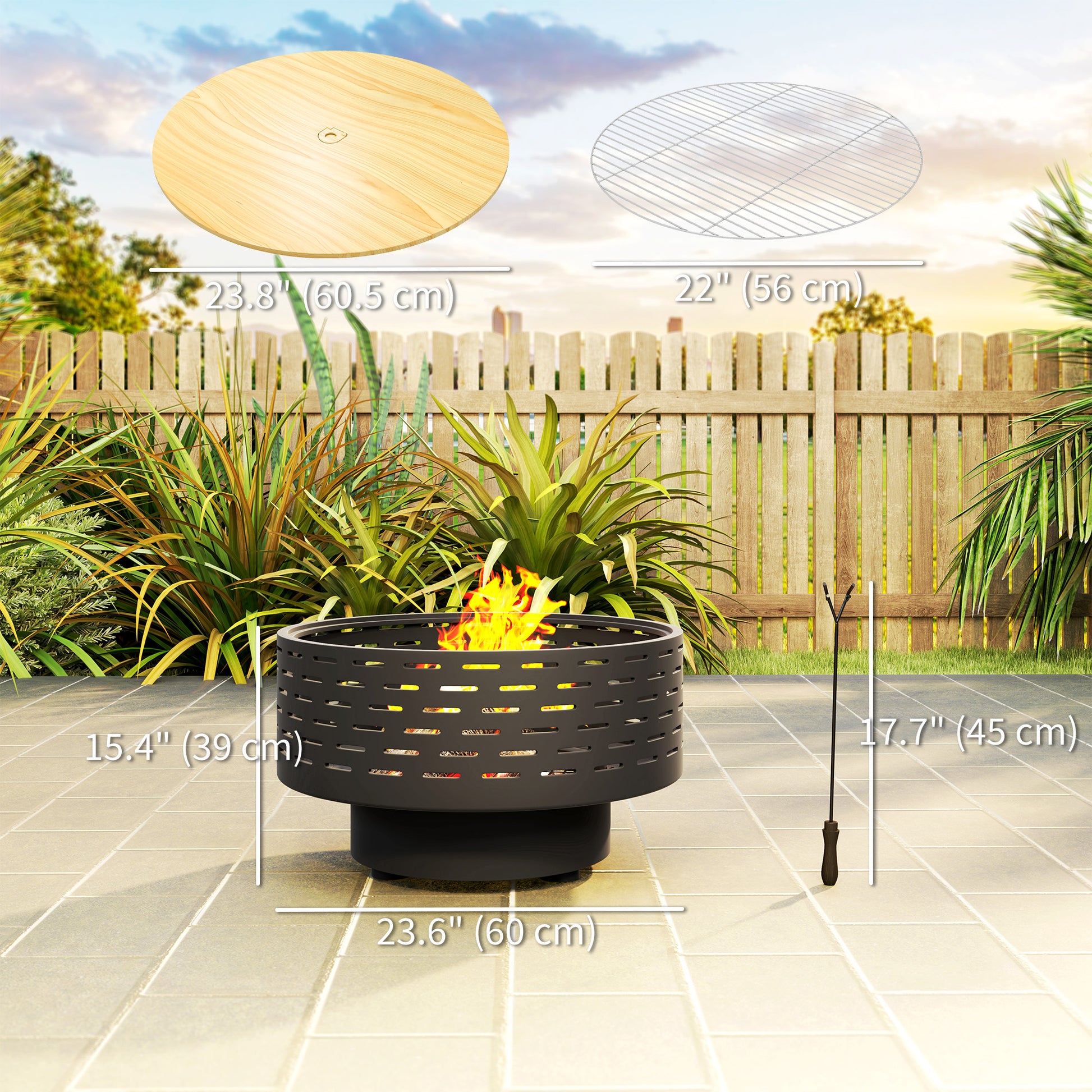 3-in-1 Outdoor Fire Pit with Grill Grate - Charcoal Grey-Patio & Garden > Fire Pits-DECOROLALA