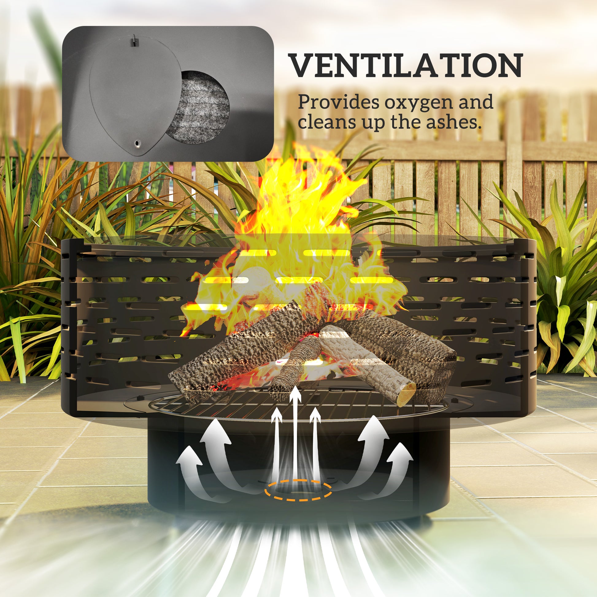 3-in-1 Outdoor Fire Pit with Grill Grate - Charcoal Grey-Patio & Garden > Fire Pits-DECOROLALA