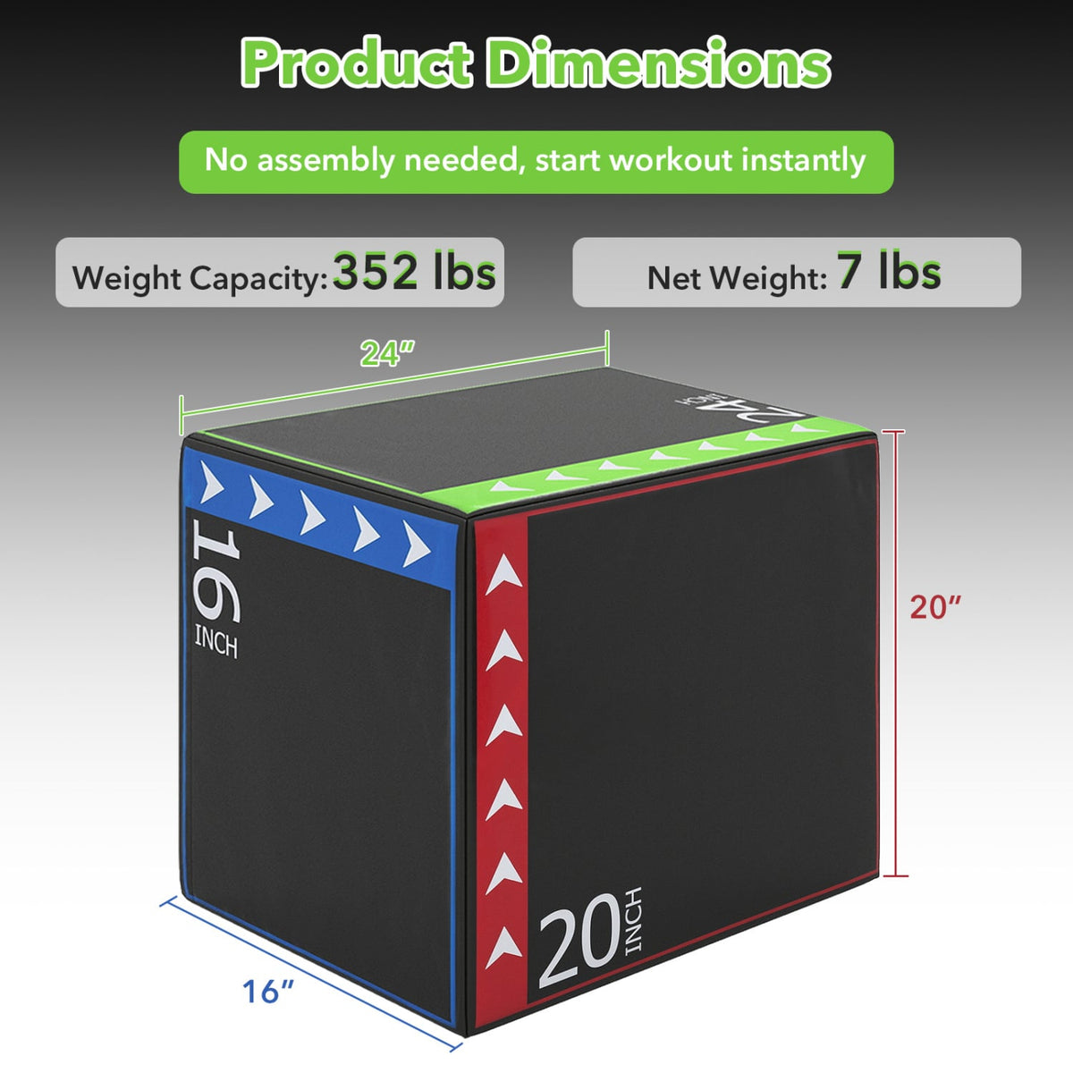 3-in-1 Plyometric Box 16 x 20 x 24 Inches Soft Plyo Jump Box-Yoga & Gym Mats-DECOROLALA
