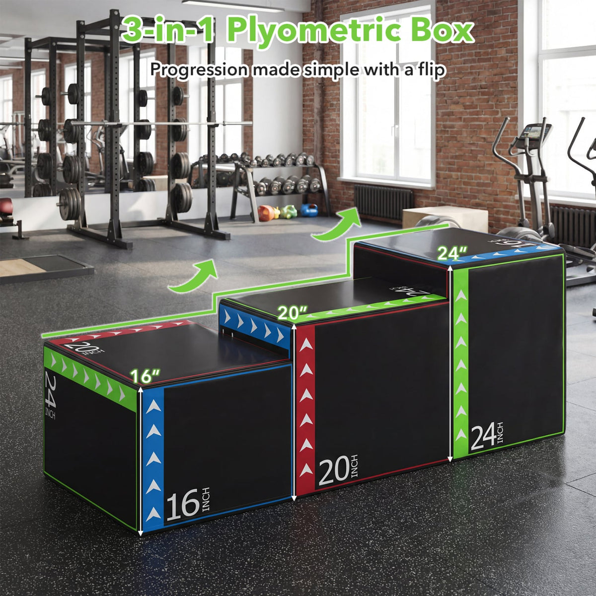 3-in-1 Plyometric Box 16 x 20 x 24 Inches Soft Plyo Jump Box-Yoga & Gym Mats-DECOROLALA