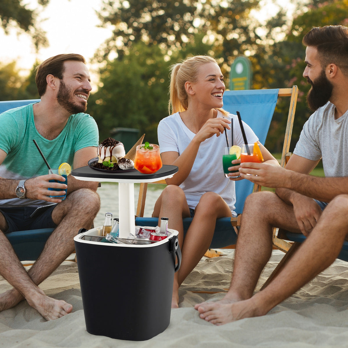 3-in-1 Portable Cooler Bar Table with Bottle Opener and Lift Top Lid for Camping Poolside-Black-Coolers-DECOROLALA