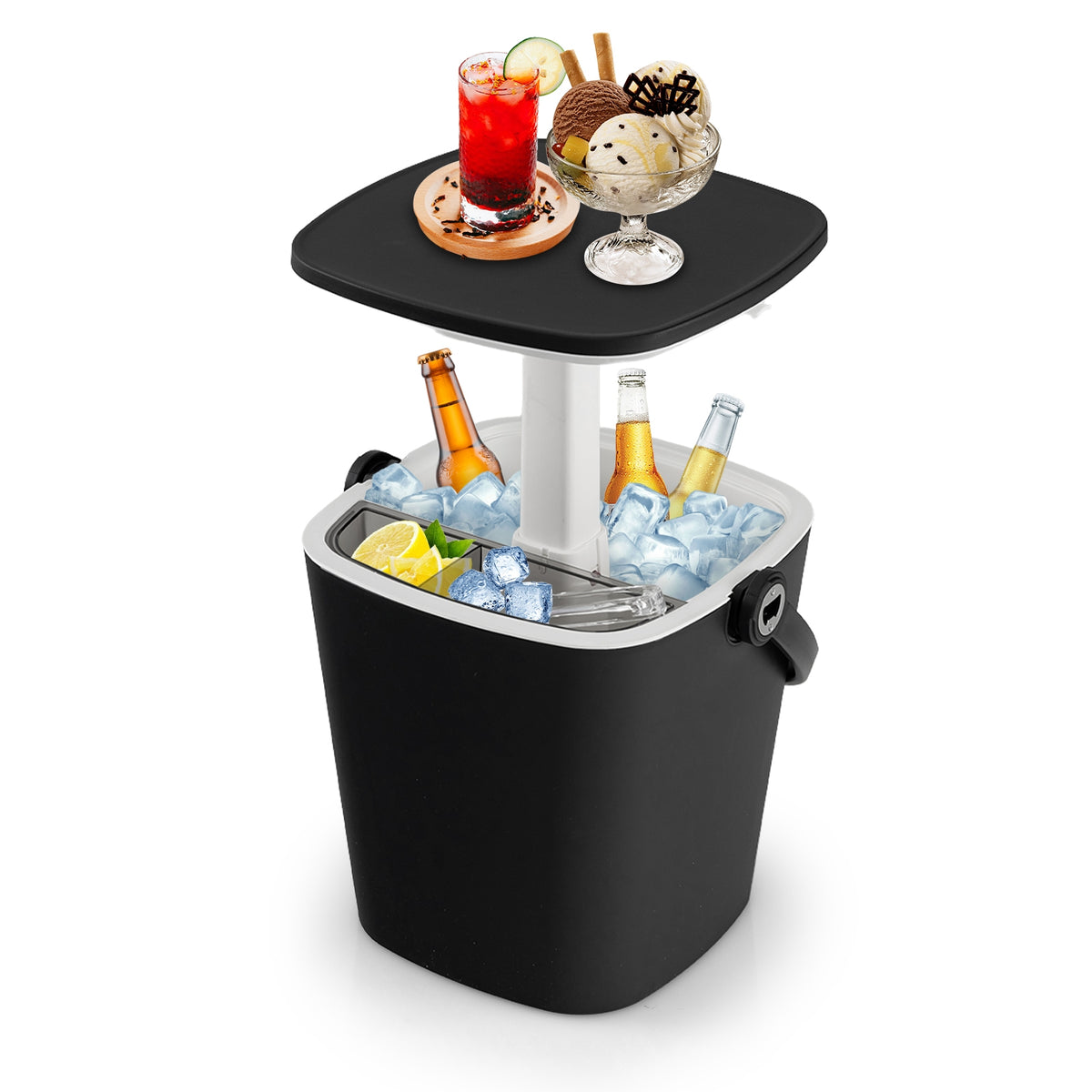 3-in-1 Portable Cooler Bar Table with Bottle Opener and Lift Top Lid for Camping Poolside-Black-Coolers-DECOROLALA