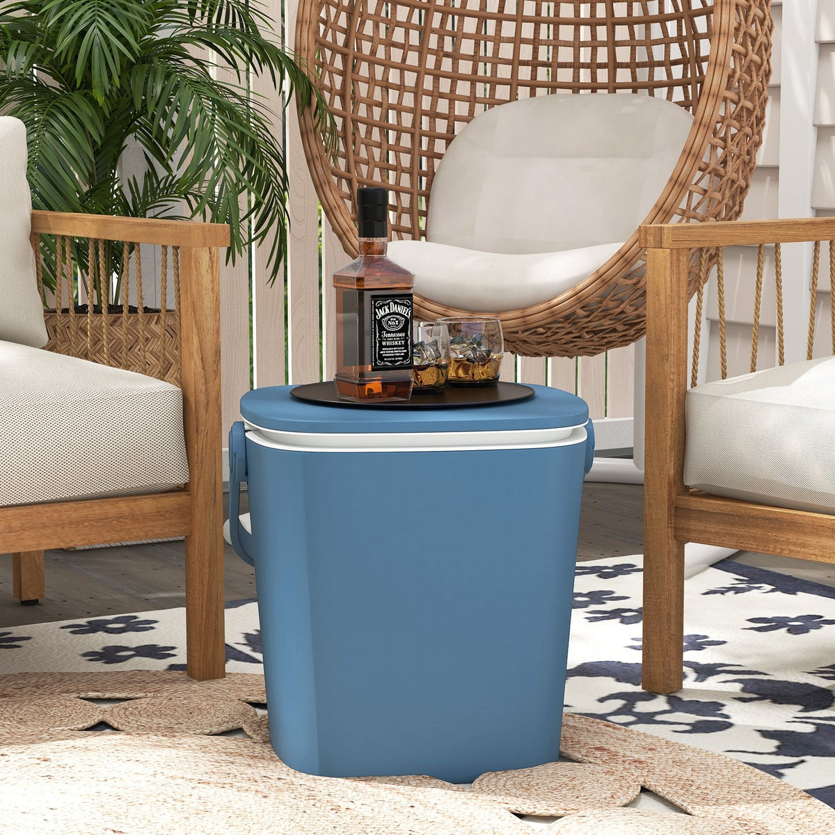 3-in-1 Portable Cooler Bar Table with Bottle Opener and Lift Top Lid for Camping Poolside-Blue-Coolers-DECOROLALA