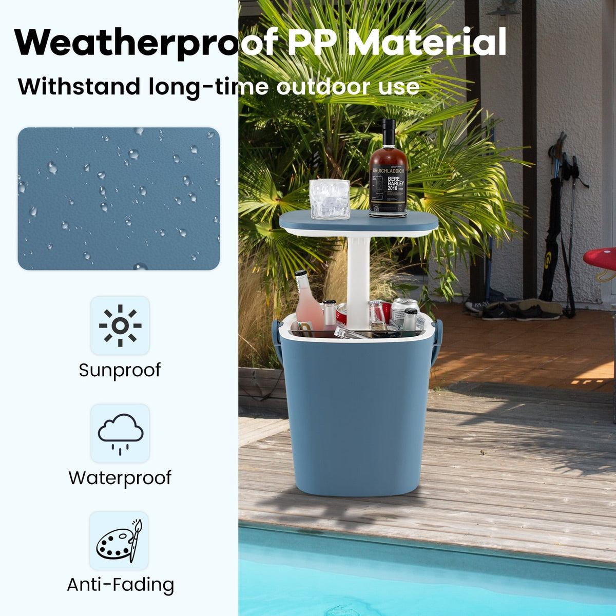 3-in-1 Portable Cooler Bar Table with Bottle Opener and Lift Top Lid for Camping Poolside-Blue-Coolers-DECOROLALA