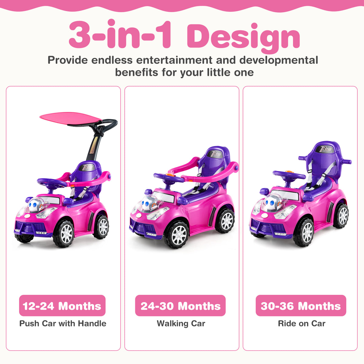 3 in 1 Push Car for Toddler Stroller Sliding Walking Car for Boys and Girls