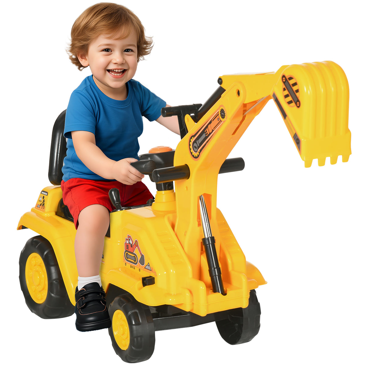 3-in-1 Ride-On Excavator Toy - Yellow, for Toddlers 18-48M-Toys & Games > Baby & Toddler Toys > Riding & Rocking Toys > Toy Excavators-DECOROLALA