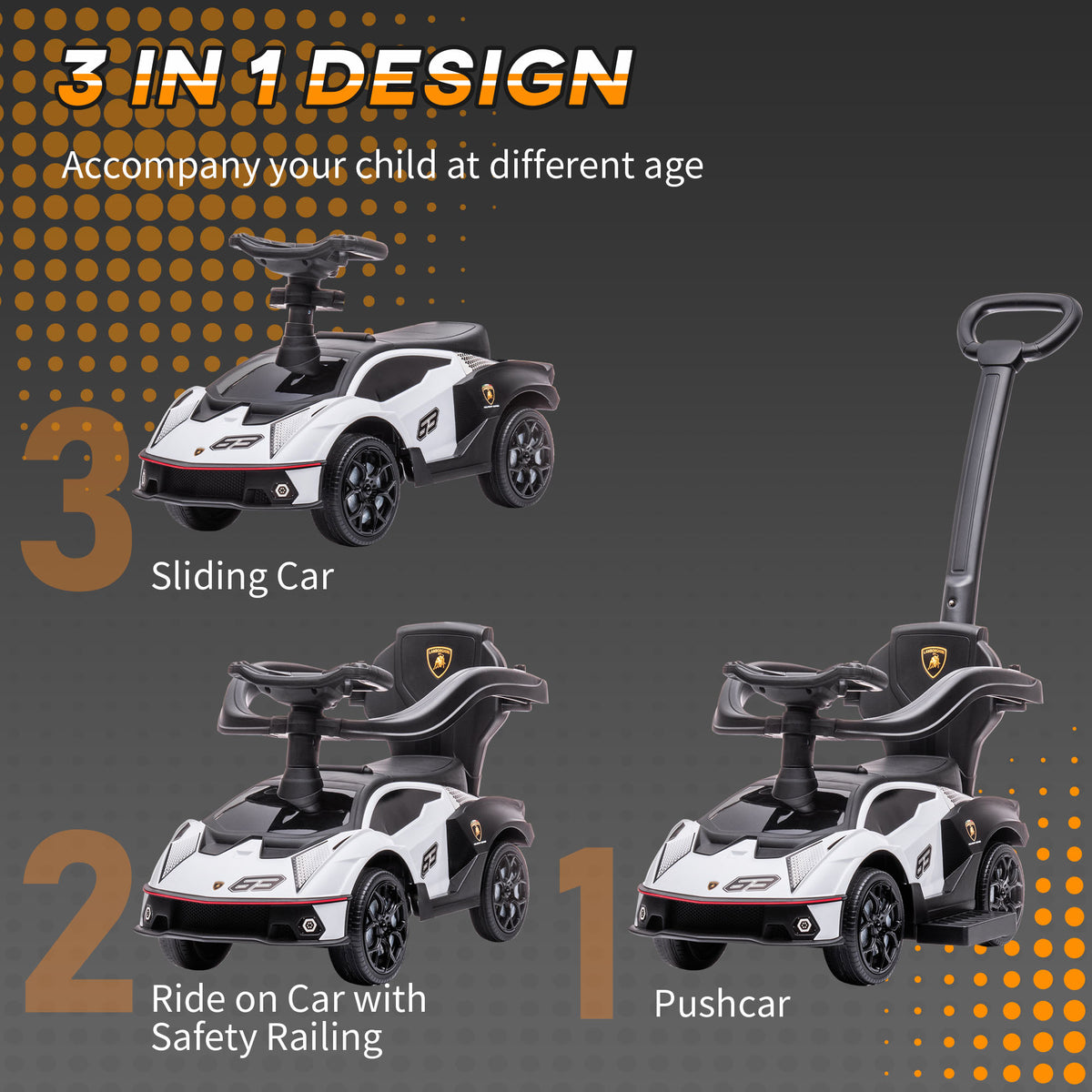 3 in 1 Ride on Push Car for Toddlers, Licensed Kids Sliding Car with Safety Protection Footrest Horn-Toys & Games > Baby & Toddler Toys > Riding & Rocking Toys > Push Cars for Toddlers-DECOROLALA