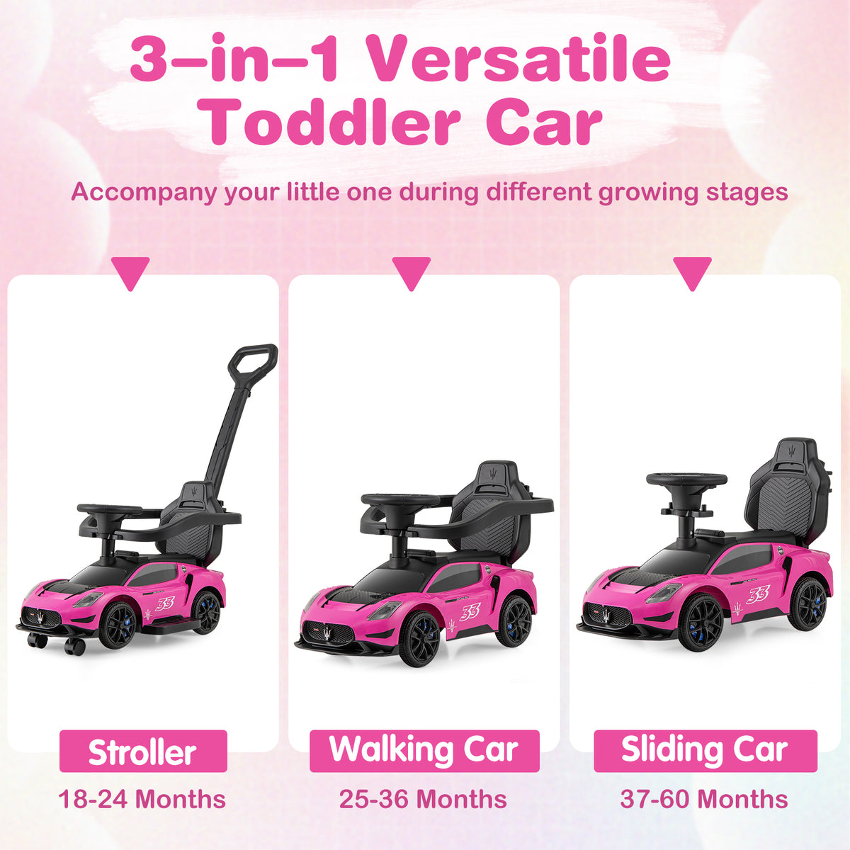 3-in-1 Ride on Push Car Maserati Licensed Sliding Car with Music