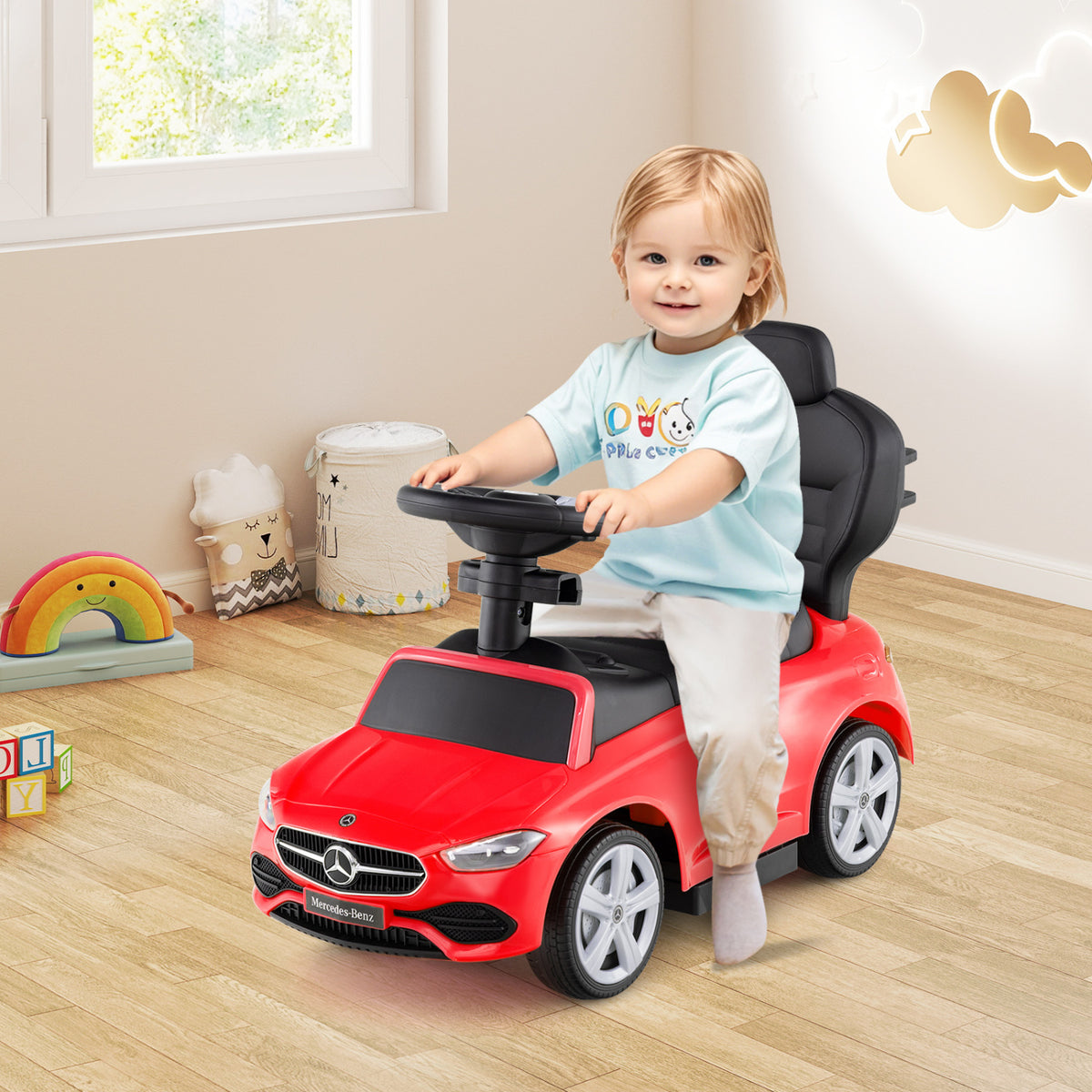 3-in-1 Ride on Push Car Mercedes-Benz Licensed Sliding Car with Canopy