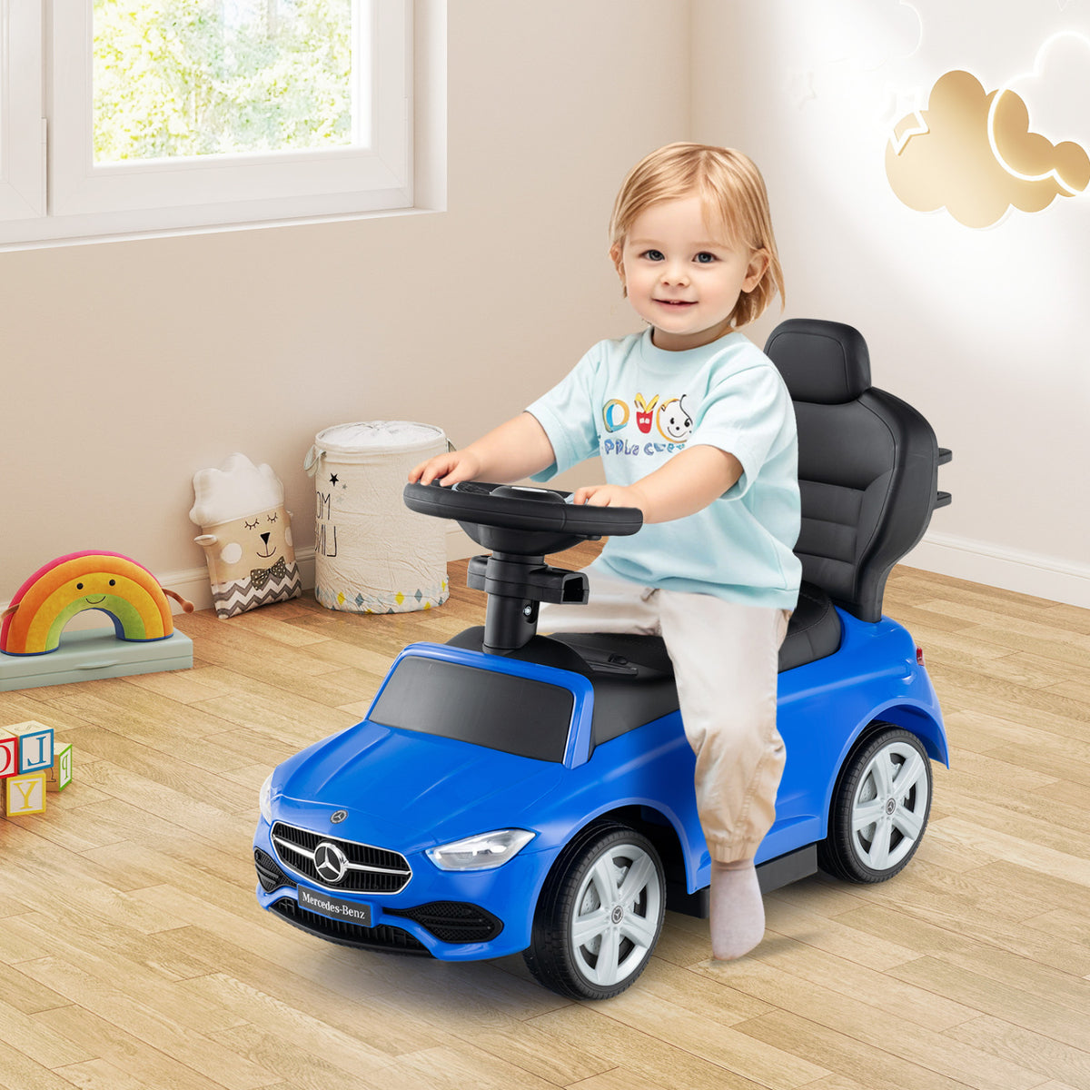 3-in-1 Ride on Push Car Mercedes-Benz Licensed Sliding Car with Canopy